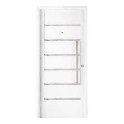 Puerta Ciega Nexo Deluxe 7 Tableros Con Detalles En Acero Inoxidable Izquierda 85 D780