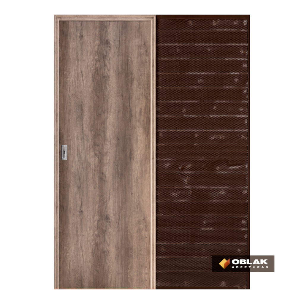 Puerta Embutir Oblak Teks (L) Nogal Marco de Madera Combinado 80x15