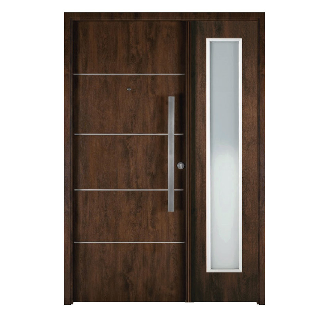 Puerta Residencial Con Un Lateral Vidriado Oblak Innova M1983C Cedro 80 Izquierda
