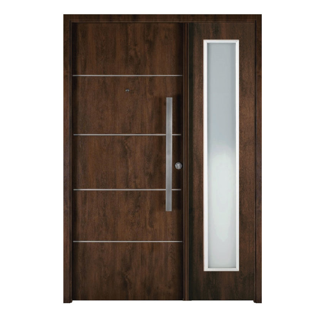 Puerta Residencial Con Un Lateral Vidriado Oblak Innova M1983C Cedro 90 Izquierda