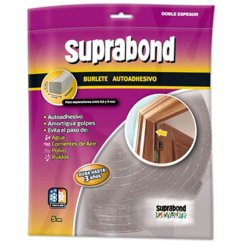 Burlete Goma Espuma Suprabond Doble Espesor 5X10X10Mm Gris SLT D