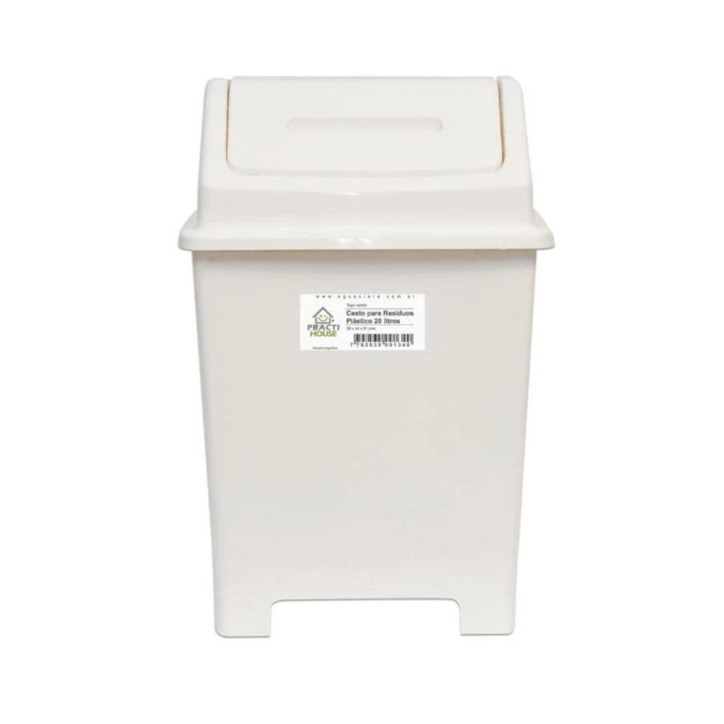 Cesto Plastico 20 Lts Tapa Vaiven Aguaclara Blanco 28,5X33X51