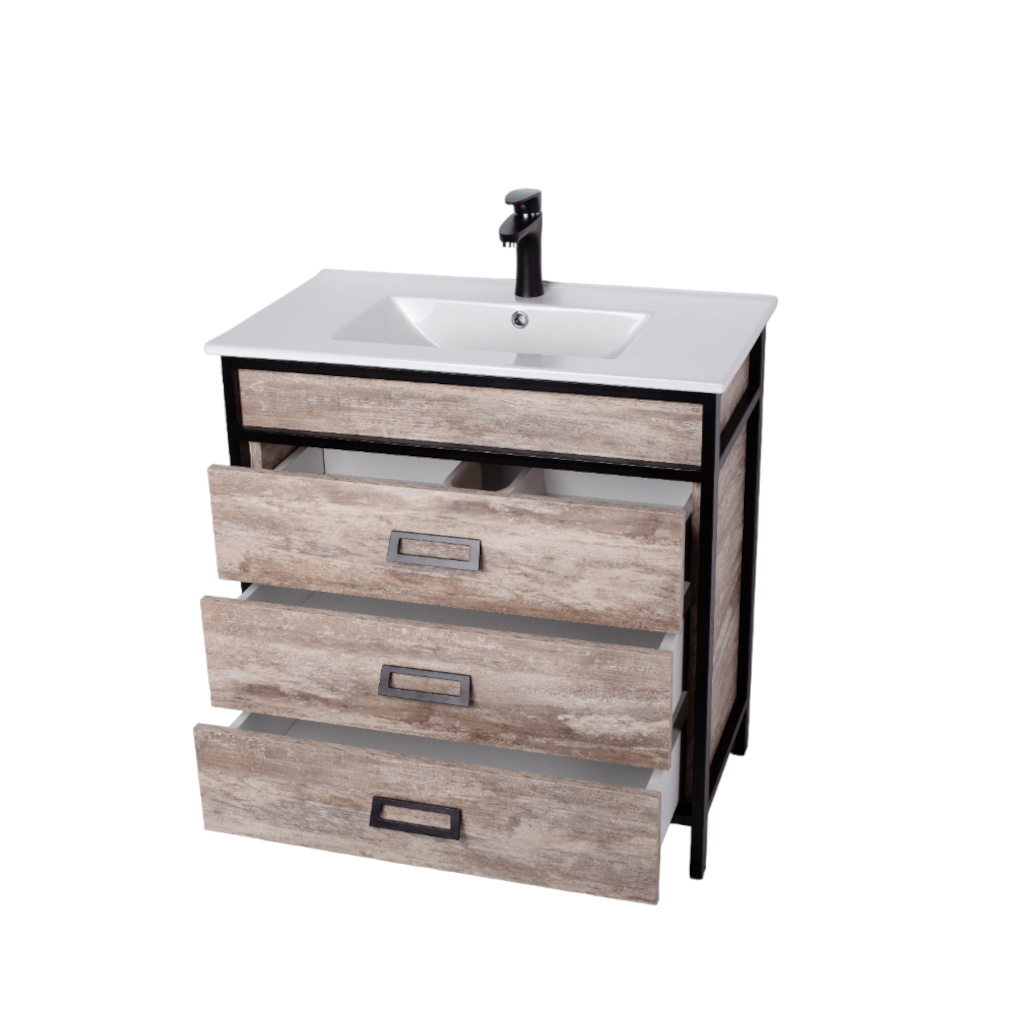 Conjunto Mueble Roble con Mesada de Porcelana Campi Iron 1 Agujero 100 cm