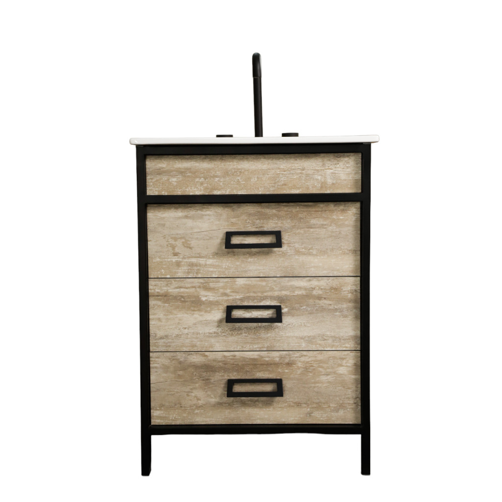 Conjunto Mueble Roble con Mesada de Porcelana Campi Iron 3 Agujeros 100 cm