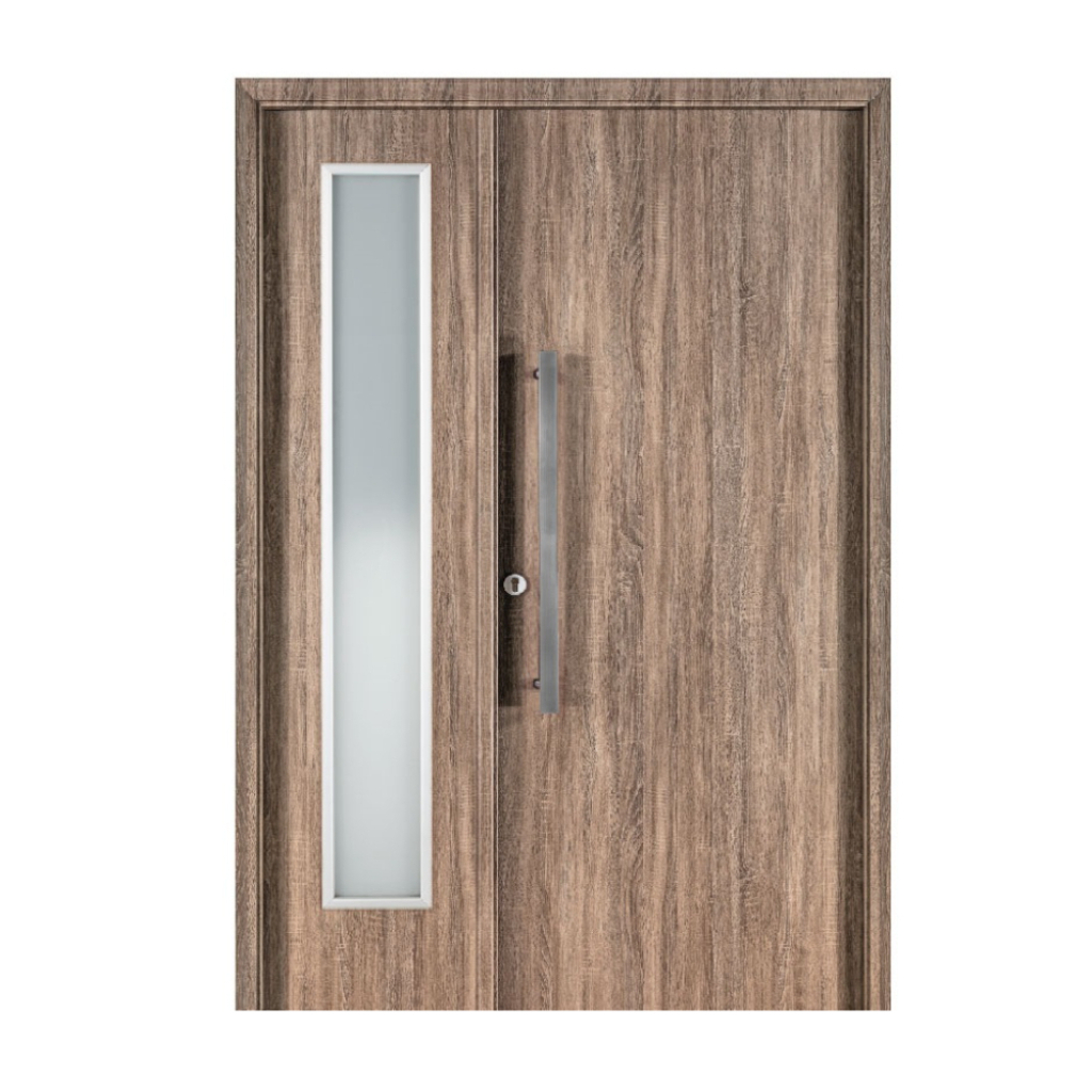 Puerta Residencial Con Un Lateral Vidriado Oblak Eterna M1100 Nogal Mch 80 Derecha